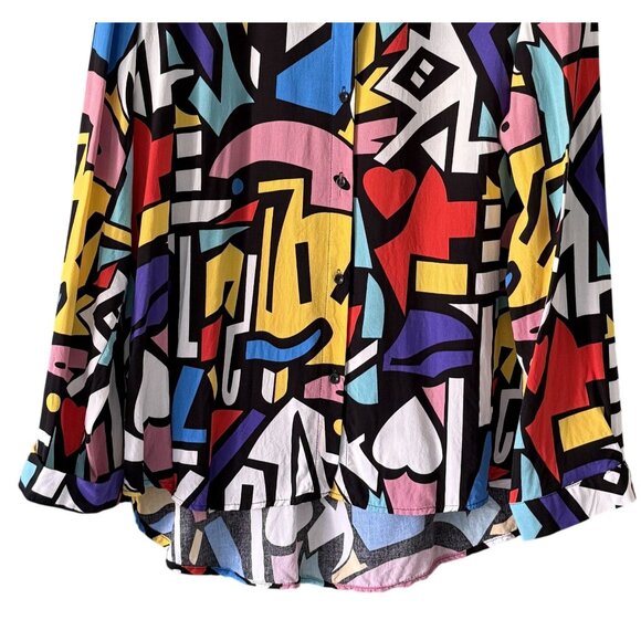Big Dart Pop Art Print Womens 90s Vintage Button-Up Blouse UK 22 US 18/20 - Picture 3 of 6